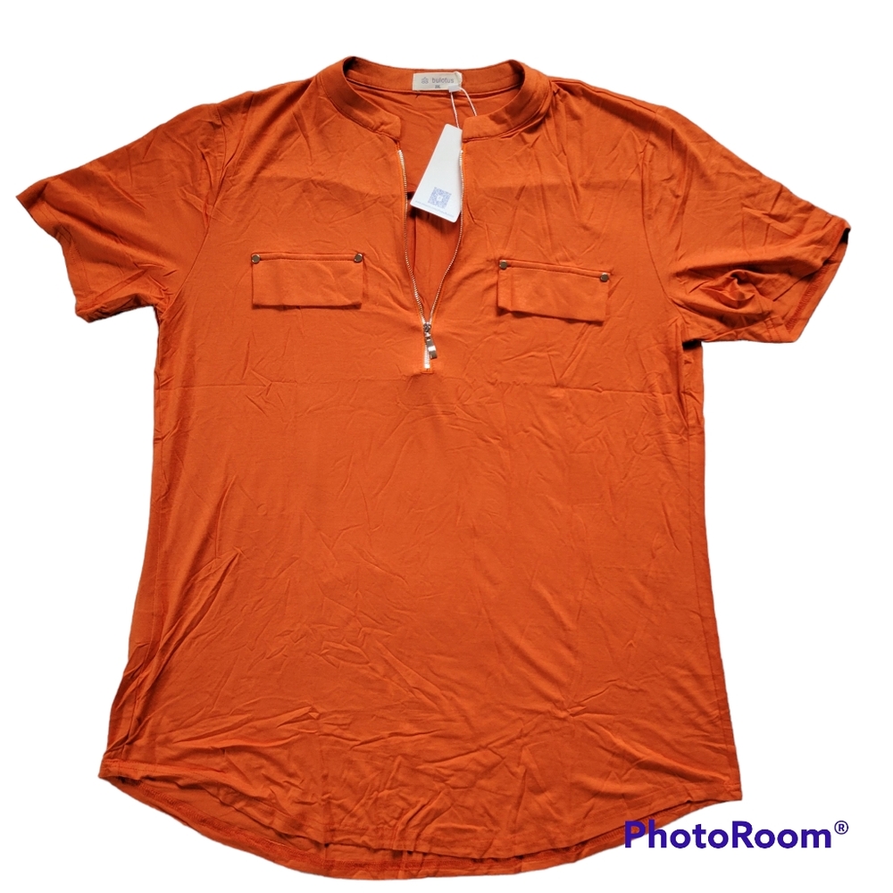 ❤️B2G1 New bulotus Zip Neck Orange Women's Short Sleeve Tee 2XL